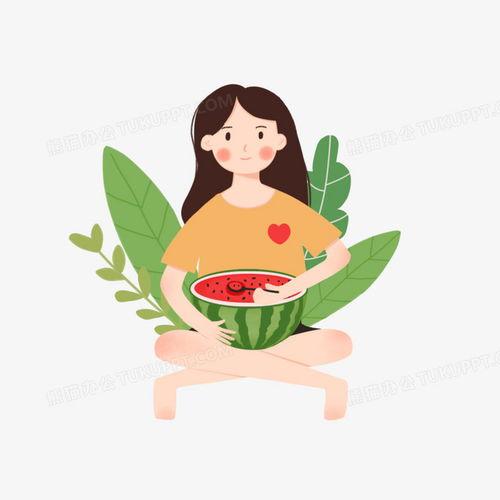 手绘吃瓜可爱头像女孩,手绘可爱女孩吃瓜头像的甜蜜演绎